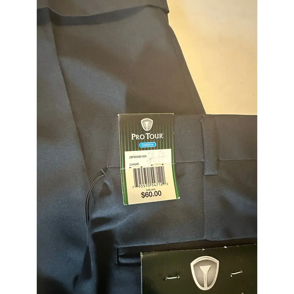 Pro Tour Mens Coolplay Ultimate Golf Pants Size 34/30 Caviar Color Pleat Front